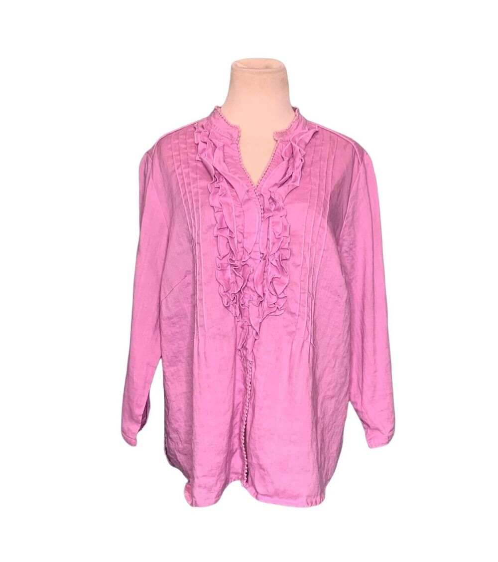 Lino USA pink ruffled long sleeves tunic blouse size 1X